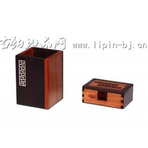 木制工艺品古韵笔筒名片盒商务礼品套装组合图片