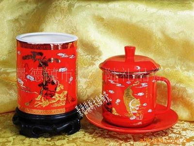 【供应景德镇茶杯 中国红金海龙办公茶具(图)】价格,厂家,图片,茶具套装,景德镇市新大陆礼品瓷厂-